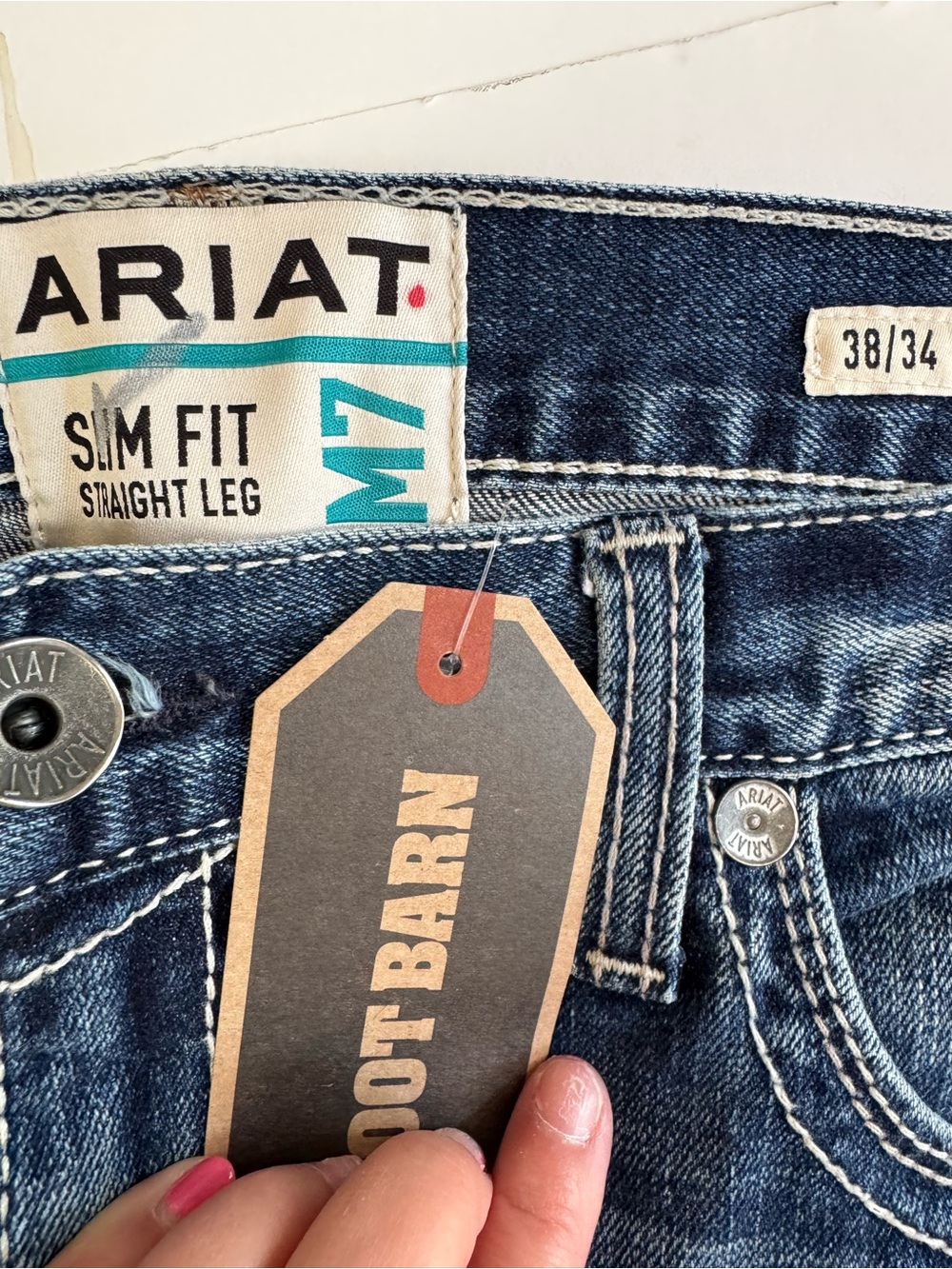 NWT! Ariat M7 Mens Slim Fit Straight Leg Jeans 38x34 Work Stretch Medium Wash - Picture 2 of 5
